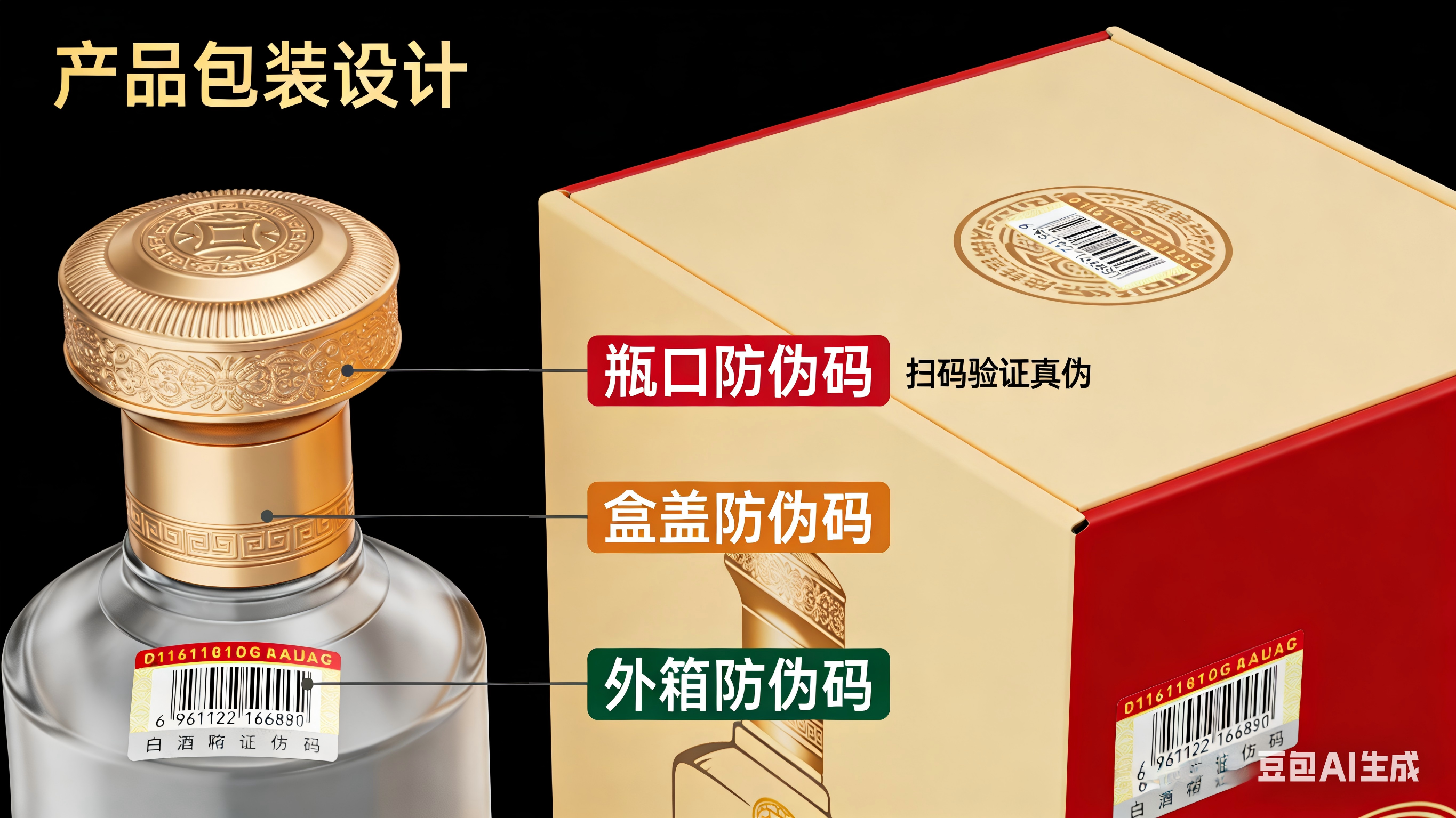 白酒商品防伪码制作：瓶口、盒盖、外箱多点协同设计