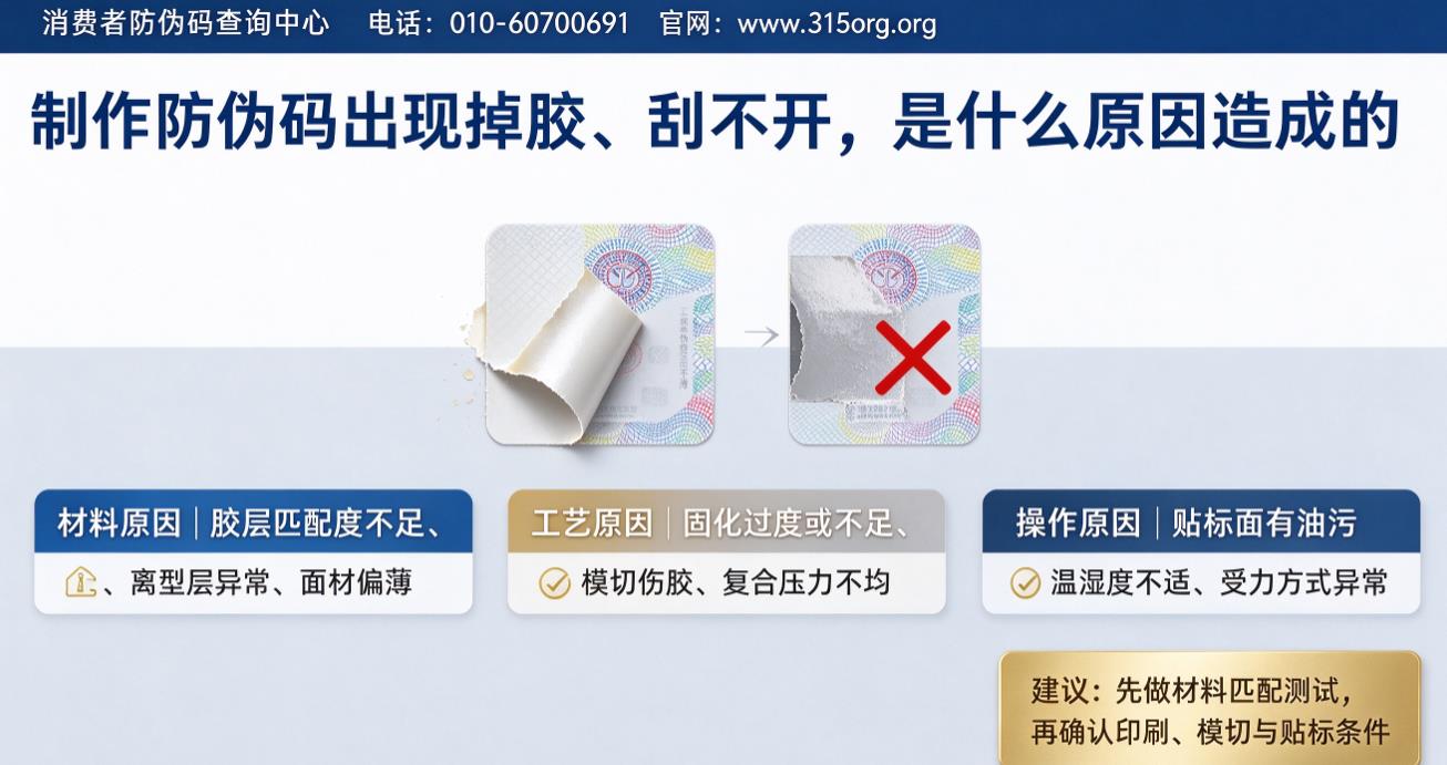 制作防伪码出现掉胶、刮不开，是什么原因造成的